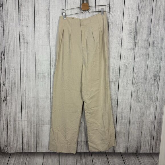 NWT Lulus Women's Medium Tan High Waist Wide Leg Pleated Trouser Pants - Picture 6 of 8